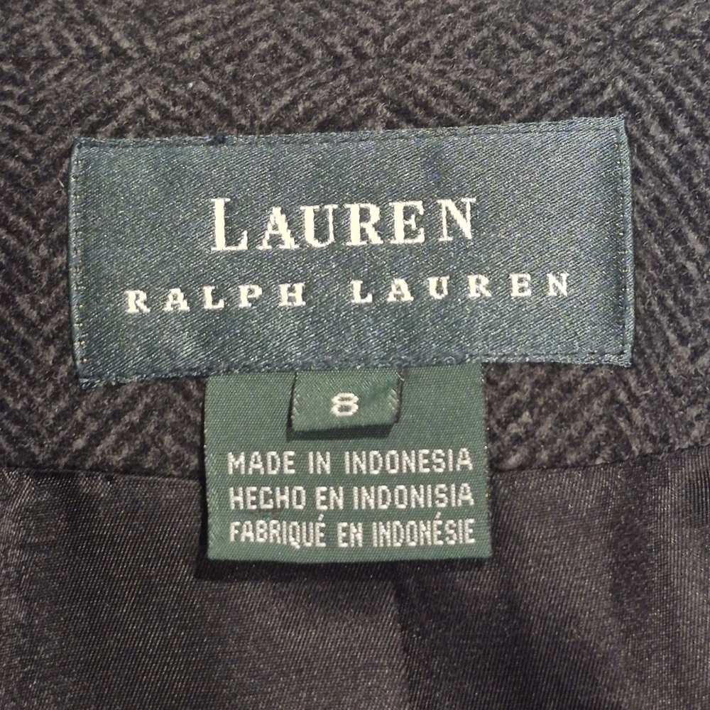 Lauren Ralph Lauren Wool Cashmere Herringbone Blazer Size 8 Longline Tailored - Picture 12 of 13